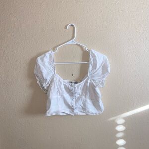 K+K cut out vintage y2k cute crop top shirt white puffer sleeves ruffled front